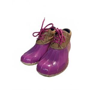 Tommy Hilfiger Duck Ankle Shoes Size 8 Pink Brown Leather Lace Up Rain Boots
